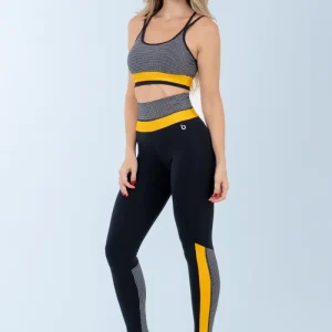 Calça Legging Madras Preto/Mostarda